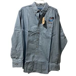 Vintage Kellogg’s Toucan Sam Froot Loops blue button up Large 1993 Bear Back